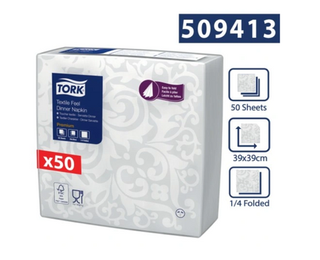 Tork 509414 serwetki obiadowe, białe, 19 x 19,5 cm, 50 szt.