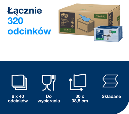 TORK 194450 ściereczki HACCP niebieskie 40 sztuk 1-warstwowe włókninowe