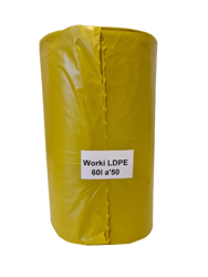 Worki na śmieci 60L LDPE, żółte, 50 sztuk