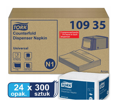 Tork 10935 N1 serwetki 30x33cm 1W białe do dyspensera 24x300szt