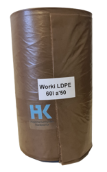 Worki na śmieci 60L LDPE, brązowe, rolka 50 sztuk