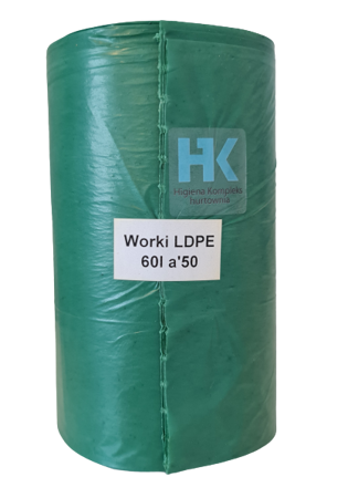 Worki na śmieci 60L LDPE, zielone, rolka 50 sztuk